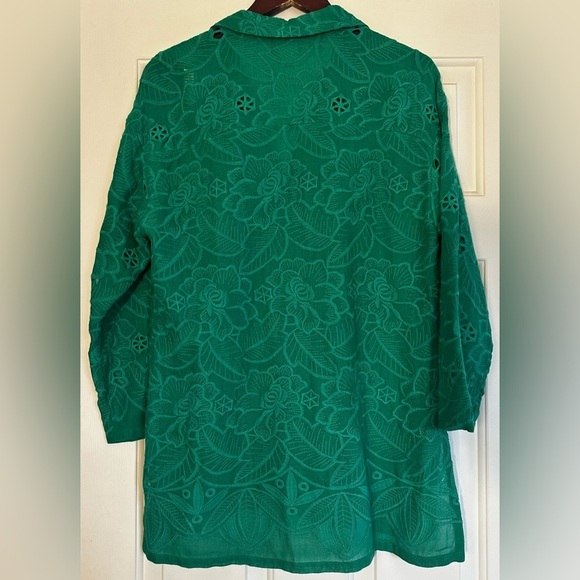 AKEMI + KIN Anthropologie Abacos Green Eyelet Tunic Blouse XS PRISTINE Patty’s - Picture 4 of 13